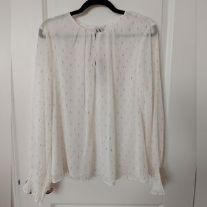 NWT Worthington Women's Long Sleeve Blouse White & Gold Metallic Details Size XL